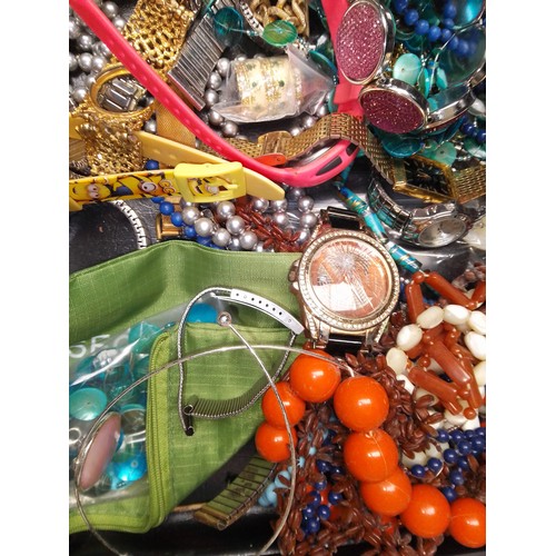 718 - A case of assorted costume jewellery & watches