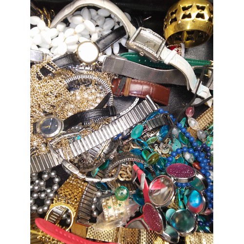 718 - A case of assorted costume jewellery & watches