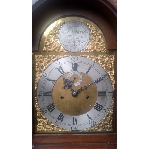 875 - An eight day oak longcase clock with weights and pendulum, the dial marked William Nicoll, Edinburgh... 