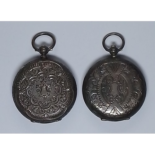 488 - Two continental ladies silver fob watches.