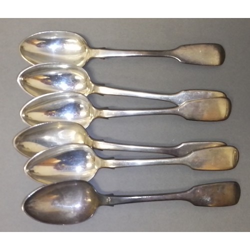 533 - A set of six Victorian Irish silver teaspoons, John Smyth, Dublin 1866, also marked 'Donegan', lengt... 