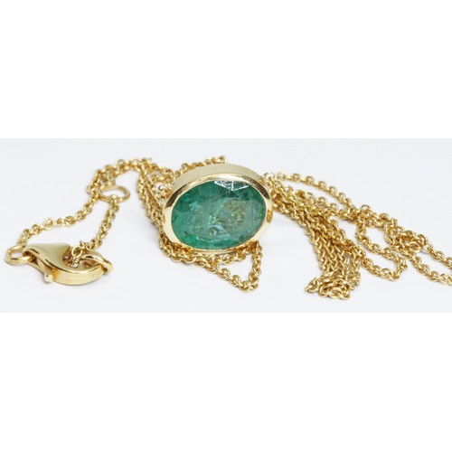 494 - An emerald pendant necklace, the oval cut stone weighing approximately 2.12 carats, bezel mount, 50c... 