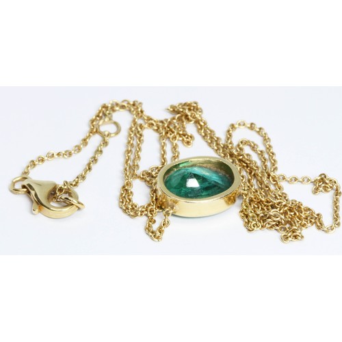 494 - An emerald pendant necklace, the oval cut stone weighing approximately 2.12 carats, bezel mount, 50c... 