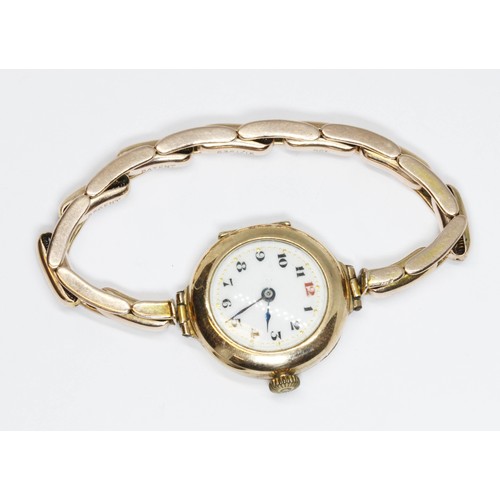 510 - An early 20th century ladies hallmarked 9ct gold wristwatch with strap marked '9ct', gross weight 24... 