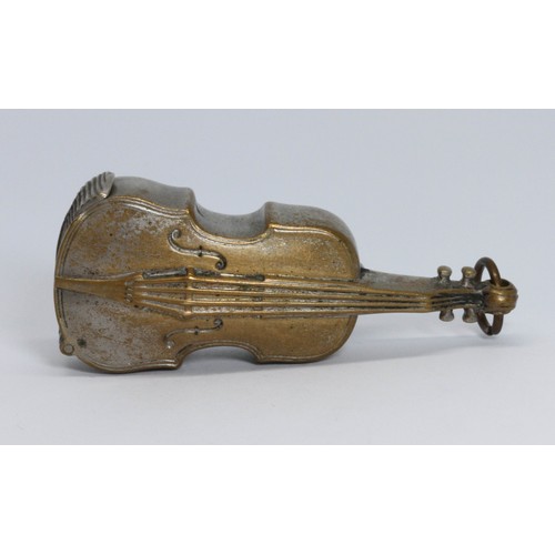 516 - A novelty silver plated vesta modelled as a cello or double bass, length 65mm.