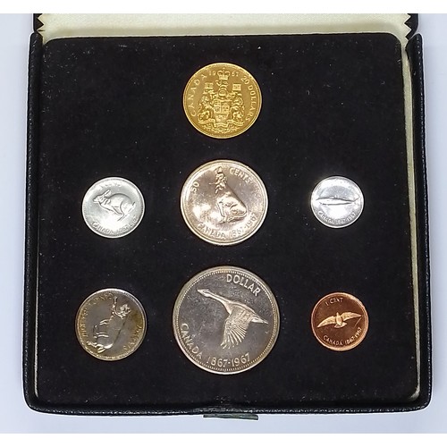 546 - Royal Canadian Mint 1967 seven coin set including a 20ct gold 20 dollars, weight 18.3g.