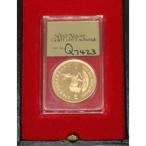 544 - A South Africa 1/4 oz Krugerrand with case.