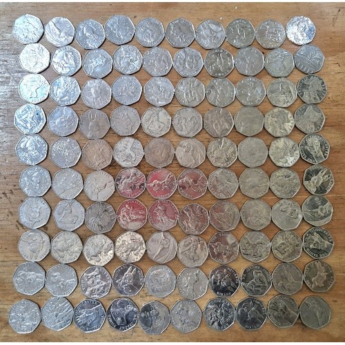 555 - A group of 100 assorted collectable 50p coins.