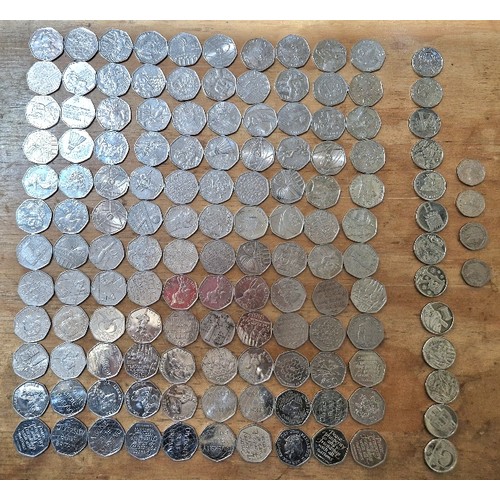 556 - A group of assorted collectable coins to include 120 x 50p, 13 x 10p & 4 x 20p.