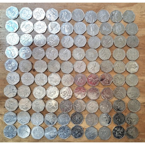 553 - A group of 100 assorted collectable 50p coins.