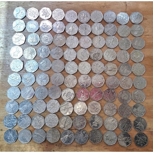 552 - A group of 100 assorted collectable 50p coins.