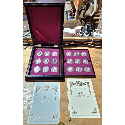 591 - A Royal Mint silver proof Queen Elizabeth II 40th Anniversary Coronation Crown Collection, eighteen ... 