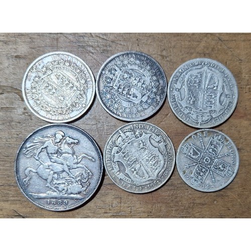 585 - A small group of silver GB coins to include a 1889 crown wtc.