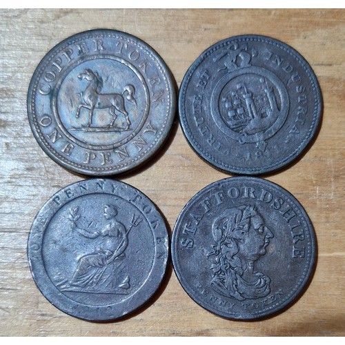 598 - A group of four copper penny tokens comprising an 1812 birmingham and south wales, 1811 bristol and ... 