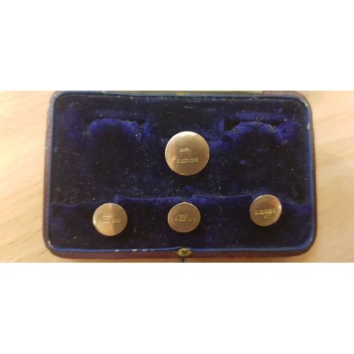 469 - A leather cased hallmarked 9ct gold cufflink and button set, weight 6.7g.