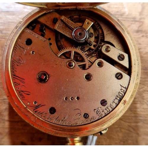 496 - An 18ct gold open faced pocket watch, diameter 37mm, gross weight 43.8g.