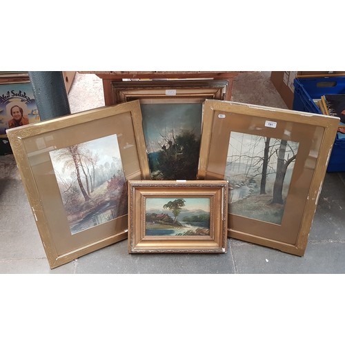 781 - Four original works including pair of watercolours signed W B Johnson, oil on board signed S Wood an... 