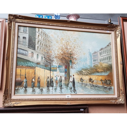 809 - 20th century school, Parisian street scene, oil on canvas, 75cm x 49.5cm, signed 'J Logan' to lower ... 