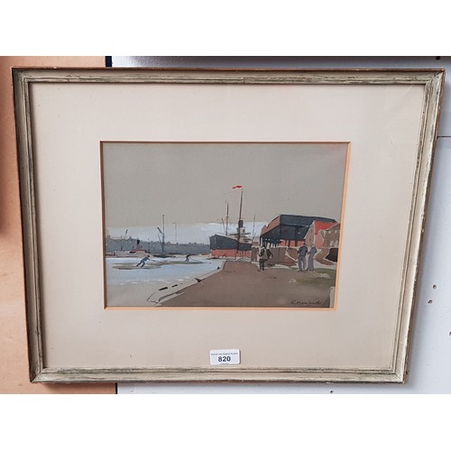 820 - Harry Rutherford (1903-1985), watercolour, dockland scene, 21cm x 29cm, signed to lower right, frame... 