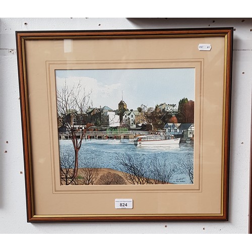 824 - Donald Dakeyne (b.1931), 'The Pier Bowness', watercolour, 28.5cm x 24cm, framed and glazed, 43.5cm x... 