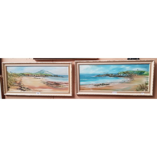 814 - Jill Mickle (Welsh, 20th century), pair of coastal scenes, oil on board, most likely Anglesey, 60cm ... 