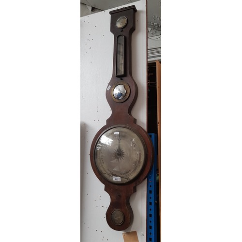 827 - A banjo barometer with thermometer and convex mirror (as found).