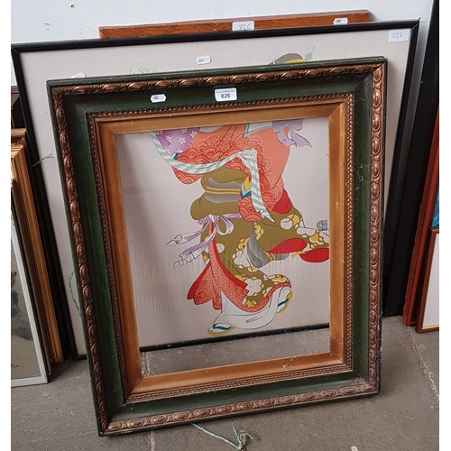 826 - A mixed lot comprising framed Japanese painting on silk, a picture frame and a mirror.