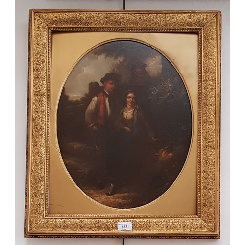 833 - 19th century school, oil on board, young couple, 37cm x 46cm, signed with initials to lower right, g... 