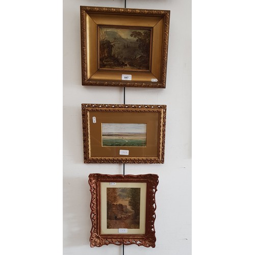 847 - Three 19th century school original works; an oil on canvas, landscape scene with figures, a watercol... 