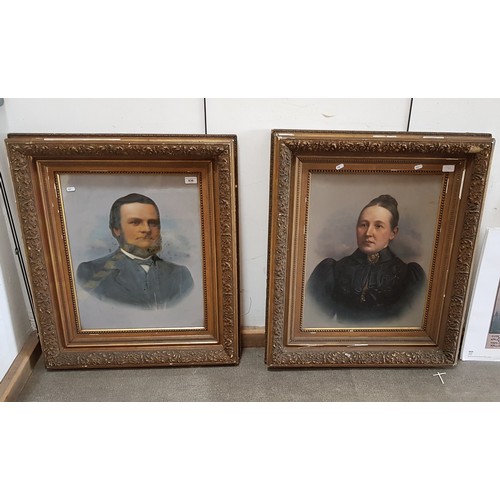 836 - Pair of Edwardian overpainted photographs, portraits of a man and a woman, 43.5cm x 56cm (each), bot... 