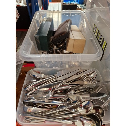 253 - Assorted cutlery including Alessi, Arthur Price, silver plate including a champagne tap, a hallmarke... 