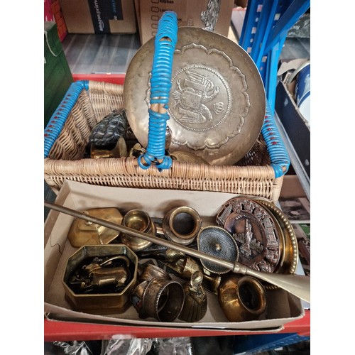 319 - A shoe box and a basket of assorted metal ware including hallmarked silver.