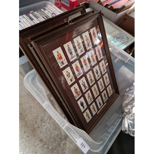 321 - Six framed sets of military themed cigarette cards.