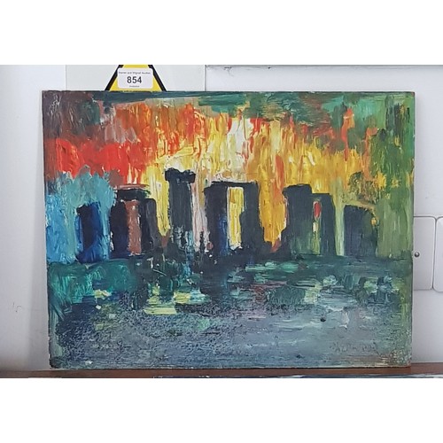 854 - James Lawrence Isherwood (1917-1989), oil on board, Stonehenge, 40.5cm x 30.5cm, signed to lower rig... 