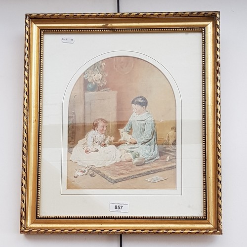 857 - Francis Wilfred Lawson (British, 1842-1935), watercolour, children with puppy, 22cm x 27cm, signed '... 