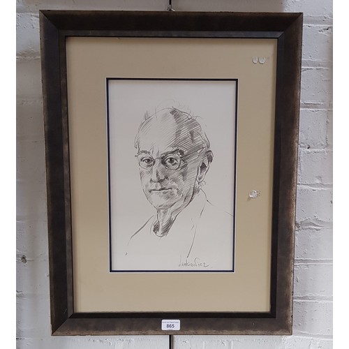 865 - Robert Lenkiewicz (1941-2002), pencil portrait of a man, 25cm x 38cm, signed to lower right, framed ... 