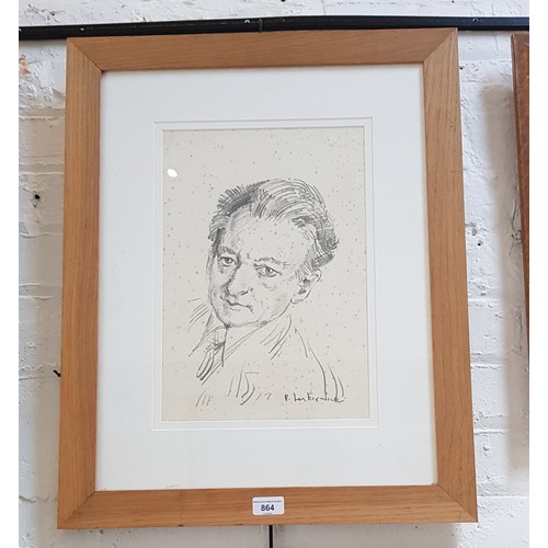 864 - Robert Lenkiewicz (1941-2002), pencil portrait of a man, 26cm x 37.5cm, signed to lower right, frame... 