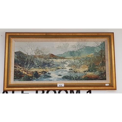 876 - Charles Wyatt Warren (1908-1993), 'Bridge near Snowdon', oil on board, 54cm x 23cm, framed, 65cm x 3... 