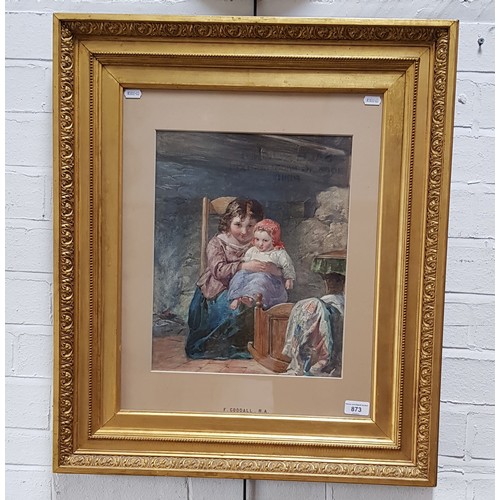 873 - Attributed to Frederick Goodall RA, watercolour, interior scene with children seated, 30cm x 37cm fr... 