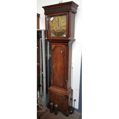 884 - A Georgian oak 8 day longcase clock, brass dial marked 'Stanyer, Nantwich', complete with weights an... 