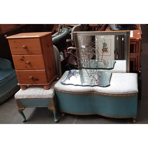 941 - A mixed lot of furniture comprising Llyod Loom  bedding box, Llyod Loom chair, pine bedside cabinet,... 