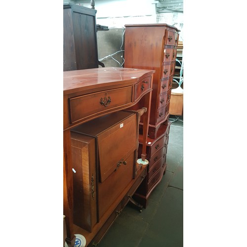 935 - Various items of furniture including yew wood side table, two yew wood chests of drawers, mahogany s... 