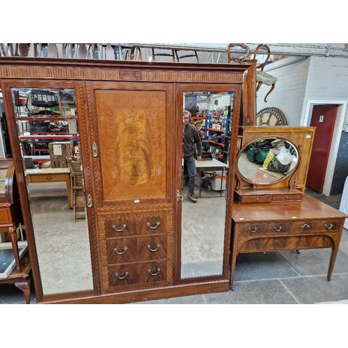 997 - An Edwardian inlaid mahogany wardrobe & matching dressing table.