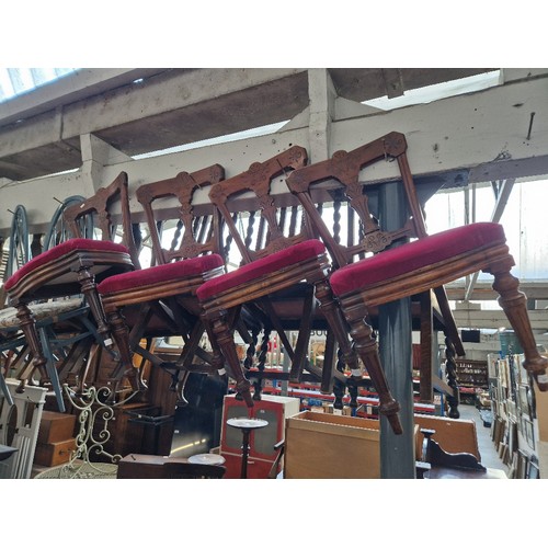 1011 - A set of four late Victorian Harold Riley mahogany dining chairs.