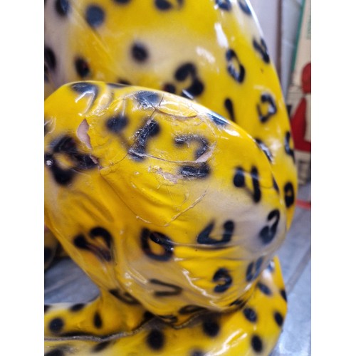 239 - Two resin cheetah animal figures, height 73cm and 56cm.