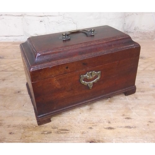 101 - A George II mahogany tea caddy with brass handle and bracket feet.