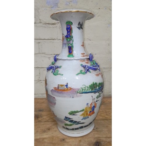 123 - A Chinese porcelain vase, mid 19th century, decorated in over enamels with boats and figures, applie... 