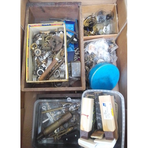 82 - A box of mainly assorted horologist's spares and tools.