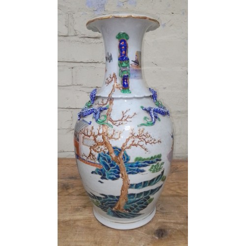 123 - A Chinese porcelain vase, mid 19th century, decorated in over enamels with boats and figures, applie... 