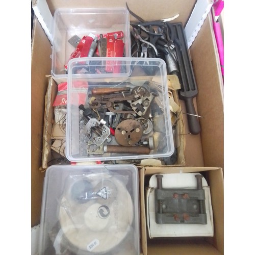 80 - A box of mainly assorted horologist's spares and tools.